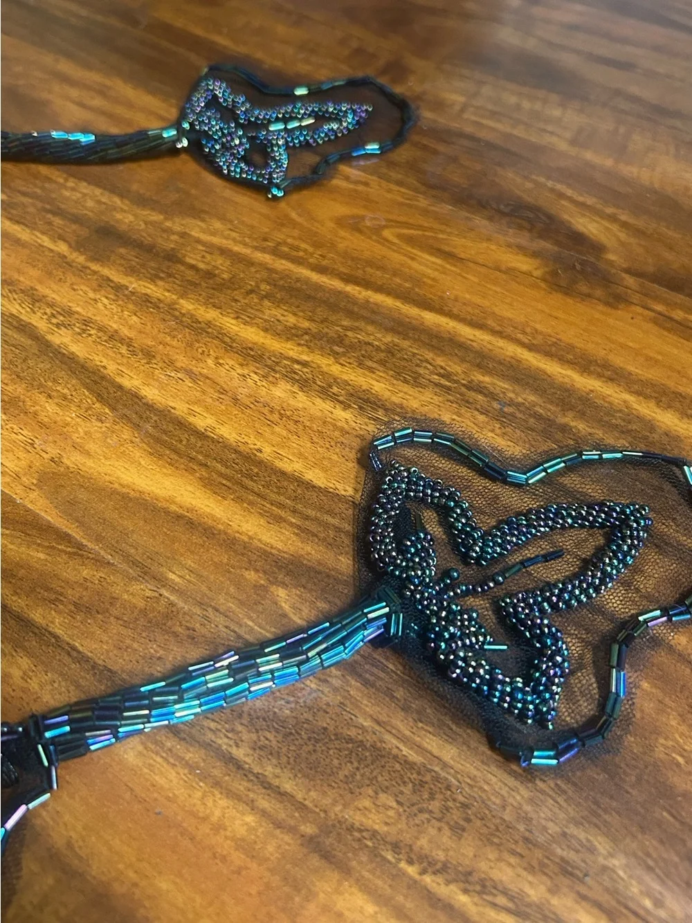 Vintage Iridescent Black Beaded Sheer Floral Scarf / Wrap / Cape Shoulder Cover
